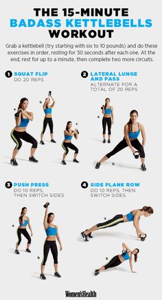 The Best 15-Minute Workouts for 2015 | Women's Health Magazine Kettlebell Workouts, Kettle Bell, 15 Minute Workout, Womens Health Magazine, Kettlebell Training, Workout For Women, Kettlebell Workout, Health Magazine