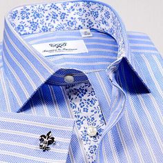 Two Side Pleats (Greater Elasticity). Easy Iron (Cotton). Our 2 Ply 80s fabric consists of a very high thread count, creating shirts that are dense and long-lasting with a smooth and soft feel. Authentic Pocket Free Formal Fashion. Formal Fashion, Business Shirt, Create Shirts, Business Shirts, Formal Style, Floral Stripe, Blue Stripes, Light Blue, Thread