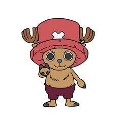 a cartoon character wearing a pink hat with horns