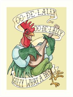 a drawing of a rooster holding a pipe with the words go - de - lary and