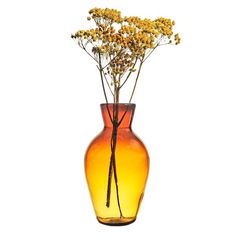 a glass vase with yellow flowers in it