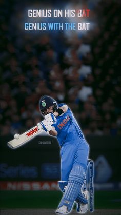 a man swinging a cricket bat on top of a field in front of a crowd