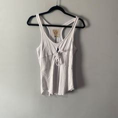 This Wardrobe Staple Features A Lace Up Front With A Keyhole Cut Out. Fabric Content: Knit 100% Cotton Style: Cw7092-Wht Originally: $46 - Armpit To Armpit: 14" - Shoulder To Hem: 26" From A Smoke Free Home. Vintage Tank Top, Vintage Tank, Muscle Tank Tops, Grey Tank Top, Gray Tank, Tank Top Camisole, Striped Tie, Green Lace, White Tank Top