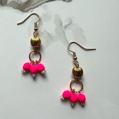 These Beauties Are Handcrafted And Ready To Find Their New Home! - Made In The Midwest - Ready To Ship - Lightweight Adjustable Pink Hoop Earrings, Pink Dangle Hoop Earrings For Gift, Pink Dangle Hoop Earrings For Summer, Summer Pink Dangle Hoop Earrings, Adjustable Pink Hoop Jewelry, Handmade Pink Hoop Earrings For Summer, Adjustable Small Pink Hoop Earrings, Adjustable Pink Dangle Earrings, Pink Adjustable Small Hoop Earrings