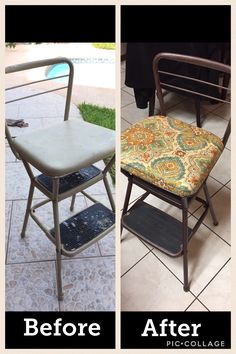 before and after photos of an old chair