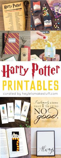 harry potter printables are on display in this collage with the words harry potter and