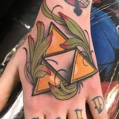 a person's hand with a tattoo on it and a triangle in the middle