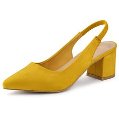 These faux-suede slingback heels are designed in a classic style. They feature soft faux suede, a pointed toe, block heels, and elastic straps. They are great for going out. Team with a cute dress or skinny jeans and you are on your way to mastering the chic look. Easy to go with all outfits. Wear them with jeans, trousers, dresses, shorts, or denim. Clear Chunky Heels, Heels Yellow, Block Heel Slingback, Skirt Heels, Chunky Heel Pumps, Womens Chunky Heels, Slingback Heels, Shoes Heels Pumps, Slingback Heel