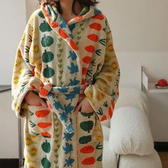 Colorful Vegetable Pattern Cotton Hooded Bathrobe – ownkoti Colorful Vegetables, Scarf Top, Clothing Hacks, Skin So Soft, Look Cool, Fashion Beauty, Fashion Inspo, Lounge Wear, Cute Outfits