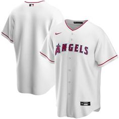 As the ultimate Los Angeles Angels fan, you deserve the same look that your favorite players sport out on the field. This Home Replica Team jersey from Nike brings the team's official design to your wardrobe for a consistently spirited look on game day. The polyester material and slick Los Angeles Angels graphics are just what any fan needs to look and feel their best. Brand: Nike Full-button front Heat-sealed jock tag Heat-sealed transfer applique Imported MLB Batterman applique on center back Youth Game, Baseball Uniforms, Personalized Jersey, Los Angeles Angels, Sports Uniforms, Team Jersey, White Jersey, Nike White, Team Names