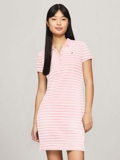 Slim Fit Stripe Stretch Polo Dress Striped Fitted Cotton Mini Dress, Fitted Striped Cotton Mini Dress, Bold Stripes, Tommy Hilfiger Women, Polo Dress, Stretch Cotton, Clothes For Sale, Tommy Hilfiger, Women's Dress