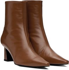 Ankle-high buffed leather boots in brown. · Pointed toe · Zip closure at heel · Leather lining in brown · Covered block heel with rubber injection · Rubber outsole · Heel: H2.5 in Supplier color: Brown Brown Boots, Leather Boots, Block Heels, Boots, Heels, Leather, Color