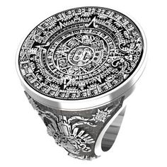 Find ideas๏ฟฝand inspiration for Men's Tribal Aztec Mayan Calendar Ring, Mayan Rings 925 Sterling Silver, Fashion Jewelry Mayan Calendar, Gothic Rock, Rings Jewelry Fashion, Silver Fashion, Rocker, Jewelry Watches, Jewelry Rings, Ring Size, Fashion Jewelry