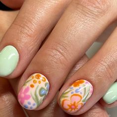 Colorful Nail, Colorful Nails, Dream Nails, Funky Nails, Floral Nails, Nail Arts