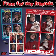 an advertisement for holsky's holiday party with pictures of people and dogs