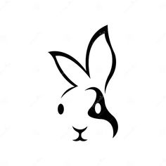 a rabbit's head in black and white, with the word bunny on it