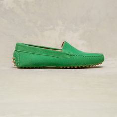 The Felize | Hand-stitched Suede Driving Moccasin | M.Gemi Spring Green Leather Moccasins, Green Leather Moccasins For Spring, Luxury Leather Moccasins For Spring, Casual Green Suede Moccasins, Classic Green Moccasins With Leather Sole, Classic Green Suede Moccasins, Classic Spring Loafers With Suede Lining, Green Suede Formal Moccasins, Luxury Spring Loafers With Stitched Sole