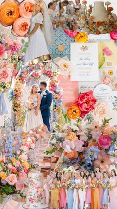 a collage of wedding photos and flowers