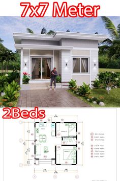 two bedroom house plan with floor plans and measurements