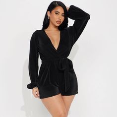 Natalie Plisse Romper Never Worn Just Washed Fashion Nova, Pant Jumpsuit, Jumpsuit Romper, Pants For Women, Rompers, Pants, Women Shopping, Black