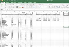 an excel spreadsheet showing the number and type of items in each column,