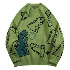 Aelfric Eden Vintage Dinosaur Cartoon Pattern Knitted Sweater – Aelfric eden Dinosaur Sweater, Dinosaur Cartoon, Top Streetwear Brands, Pull Oversize, Streetwear Mode, Korean Fashion Women, Pattern Sweater, 가을 패션, Loose Sweater