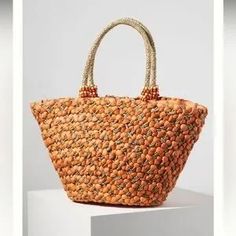 Anthropologie | Bags | Puffy Raffia Tote Bag | Poshmark Summer Orange Straw Bag With Leather Handles, Orange Straw Bag With Leather Handles For Summer, Orange Tote Shoulder Bag With Braided Handles, Spring Orange Bags With Braided Handles, Orange Shoulder Bag With Braided Handles For Shopping, Orange Beach Bag With Braided Handles For Shopping, Orange Bucket Bag With Braided Handles, Orange Bucket Shoulder Bag With Braided Handles, Orange Straw Tote Bag For Everyday Use