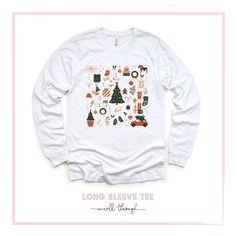 "Our unisex graphic tees are very soft and festive. They are long enough to wear with a pair of leggings, soft enough to roll the sleeves and if you want to add some flair, just tie it up in a knot. However you decide to wear it, you'll love the fit and comfort of this tee. ► SHIRT DETAILS The long sleeve shirts are UNISEX - they are meant to have a relaxed fit, please refer to the size chart for more details. * 4.2 oz.(US) 100% airlume combed and ringspun cotton, 32 singles * Retail fit * 2\" r Funny Print Long Sleeve Winter Tops, Winter Long Sleeve Tops With Funny Print, Funny Print Long Sleeve T-shirt For Winter, Casual Long Sleeve Christmas T-shirt, Holiday Long Sleeve Top With Graphic Print, Long Sleeve Graphic Print Top For Holiday, Graphic Print Long Sleeve Tops For Holiday, Christmas Cotton T-shirt For Loungewear, Holiday Long Sleeve Shirt With Graphic Print