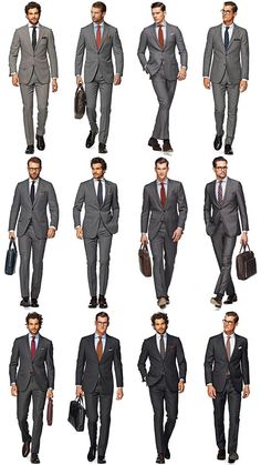 Whether you opt for a mid-grey or charcoal design, a grey suit is undeniably… Interview Suits, Shirt And Tie Combinations, Suits And Ties