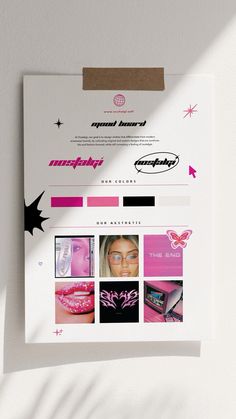 a white paper with pink and black designs on it