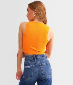 Freshwear Ribbed Stretch Brami - Orange M/L, Women's Vermillionorange Knit notch neck brami Bust measures 24 1/2 on size XS/S Body length 14 on size XS/S. 92% Nylon 8% Spandex. Machine wash cold with like colors gentle cycle. Do not bleach. Reshape lay flat to dry. Low iron if needed.. Measurements: Bust -Fullest part of bust with arms at sides. Waist -Circumference of natural waist: above belly button below rib cage. Hips -Standing with feet together fullest part of hips. WOMEN'S TOP SIZE CONVE Casual Orange V-neck Crop Top, Orange Ribbed Sleeveless Top, Trendy Orange Seamless Top, Stretch Orange Cropped Top, Orange Stretch Crop Top, Casual Orange Seamless Tops, Fitted Seamless Orange Crop Top, Orange Crop Top Tank Top, Fitted Orange Ribbed Top