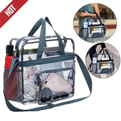 Product Description Clear PVC Tote Pack Bag Women Transparent Handbag Zip Purse  Backpack Crossbody Product Feature： Large Size: Clear bag is 12*12*6in, one transparent front pocket, large enough to hold the camera, sunscreen, water bottle, wallet, mobile phone, sunglasses, etc. Two sides mesh pockets, store items quickly.     Waterproof: This bag will resist a light shower so your belongings can remain dry, will not allow your belongings to get wet.     Adjustable: Soft and adjustable straps, e Clear Tote Bags, Clear Purses, Fashion Design Patterns, Zip Purse, Transparent Bag, Travel Handbags, Satchel Handbags, Pvc Material, Womens Tote