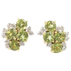 Peridot with Diamond Earrings Set in 18 Karat Gold Settings Green Diamond Multi-stone Earrings, Green Multi-stone Diamond Earrings, Peridot Jewelry, Contemporary Earrings, Emerald Earrings, Gold Jewellery Design, Lovely Jewellery, Jewellery Design, Gold Set