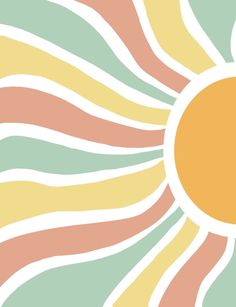 the sun is shining brightly in an abstract pattern with pastel colors and white lines