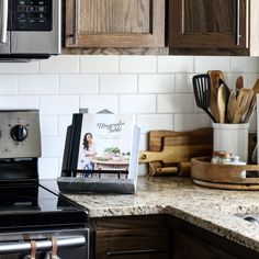 the kitchen counter is clean and ready to be used as a cook's station