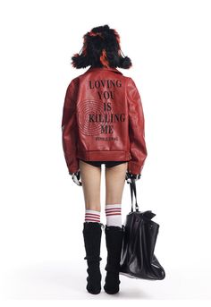 DetailsMaterial: PolyesterCollar: Turn-down Collar Red Jacket Outfit, Hard To Love, Leather Jacket Black, Edgy Outfits, Red Jacket, Halloween Outfits, Jacket Outfits, Zip Up, Scarlet