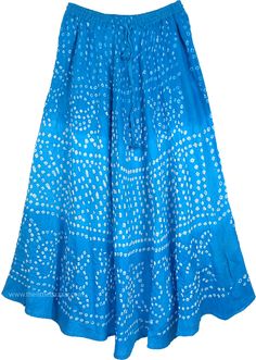 This light baby blue summer cotton skirt has been made intricately by a tie dye technique that originated from the princely Indian states of Rajasthan and Gujarat around the 6th century.  A single piece of cloth, with intricate bandhej (or the square white design), takes more than a week to prepare. #tlb #Misses #TieDye #Indian #Handmade Long Indian Skirt, Black Pencil Skirt Outfit Casual, Tie Dye Long Skirt, Black Skirt Outfit Summer, Blue Cotton Skirt, Indian Skirt, Holiday Wishlist, Summer Tie Dye, Midi Skirt Outfit