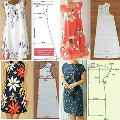 four different types of dresses and sewing patterns