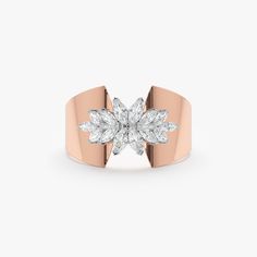 Sakura Make a statement with our Sakura Ring, a breathtaking piece that redefines modern elegance. This eye-catching ring showcases a dazzling array of natural diamonds, meticulously arranged in a floral design that gracefully drapes over the open band. Crafted in 14k or 18k solid gold, this ring is a testament to your unique style and appreciation for artistic craftsmanship. - Handmade - Solid Gold - Total Diamond Carat Weight: 0.64 ctw - G Color, SI Quality Diamonds - Height of the Setting: 3. Luxury Cluster Diamond Ring With Single Cut Diamonds, Luxury Formal Cluster Diamond Ring, Luxury Marquise Diamond Ring, Luxury Rose Gold Marquise Diamond Ring, Modern Marquise Cut Diamond Ring For Formal Occasions, Modern Marquise Ring With Diamond Accents, Modern Marquise Ring For Formal Occasions, Luxury Cluster Cut Diamond Ring, Luxury Cluster Diamond Ring