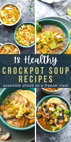 healthy crockpot soup recipe collage with text overlay