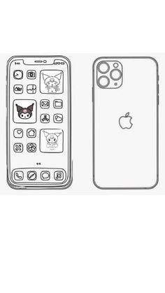 an apple phone is shown with the back and side views drawn in black on white