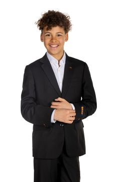 This lightweight two-button suit jacket and trousers in classic black let your child look formal without fuss. Includes jacket and trousers Jacket has notched lapels; nonfunctional three-button cuffs; chest welt pocket; front flap pockets; side vents Trousers have zip fly with button-tab closure; front slant pockets; back welt pockets 70% polyester, 27% rayon, 3% spandex Machine wash, tumble dry Imported Single-breasted Uniform Blazer For Formal Occasions, Tailored Business Suits With Uniform Style, Tailored Business Suits In Uniform Style, Business Tailored Suits In Uniform Style, Formal Uniform Style Single-breasted Blazer, Formal Single Breasted Uniform Blazer, Formal Single-breasted Uniform Blazer, Tailored Uniform Style Formal Blazer, Formal Uniform Style Tailored Blazer