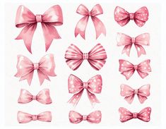 a collection of pink bows on white background