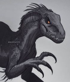 a drawing of a black dragon with orange eyes