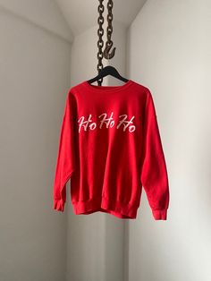 "HO HO HO Christmas Red Sweater / size XL A nice Christmas red sweater for the Holiday season ❤️🎄❤️ Pretty cute gift for your daddy to wear during this winter season ☺️❄️ Chest 24\" Length 27\" Tag says XL Let me know if you need any more infos or photos, Merci T" Red Winter Sweatshirt, Christmas Long Sleeve Sweatshirt For Streetwear, Red Holiday Sweatshirt For Winter, Red Cotton Sweatshirt For Winter, Red Casual Holiday Sweatshirt, Red Holiday Top For Winter, Casual Red Holiday Sweatshirt, Casual Red Sweatshirt For Holidays, Red Tops For Winter Holiday