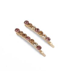 Show off your sparkling personality with these glowing gemstone bobby pins. This set of 2 bobby pins features a set of neutral-toned sparkling gems that make the perfect accent to a special night out look. These bobby pins are set in a chic soft gold base and can be worn together or individually. Works on all hair types. Wet Brush, Hair Shine, Hair Gel, Bow Hair Clips, All Hair Types, Hair Oil, Neutral Tones, Hair Types, Hair Brush