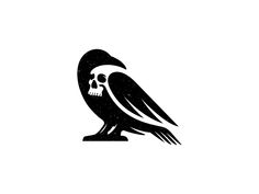 a black and white bird with a skull on it's head, sitting in front of a white background