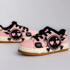 **These shoes are a LIMITED EDITION. Once sold out, they will NOT be restocked!** Features: Celebrate Halloween all year round with our Deadly Pink Skull Black Chunky Sneakers, perfect for all Halloween lovers! Made with the cutest kawaii pink skull, these shoes will have you feeling and looking your best! Whether you're out and about, or just lounging with your besties, these shoes will keep your feet happy, stylish, AND comfy all day long. Made with high-quality and water-resistant cotton lining and vegan leather material to be both durable and comfortable to wear. The outsole material is made with ultra-comfy and thick rubber, giving it added protection against outside elements such as dirt and water. Pink Skull, Black Skulls, Unisex Shoes, Chunky Sneakers, Zipper Hoodie, High Top Shoes, Sweater Set, Shoe Shop, Leather Material