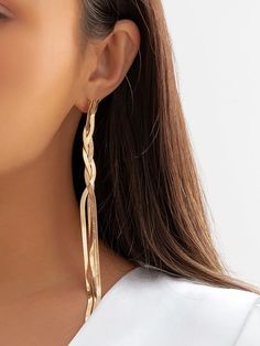 UOOZEE Chic Gold Tassel Drop Earrings, Gold Metal Fringe Tassel Earrings, Trendy Gold Tassel Earrings With Fringe, Gold Metal Tassel Earrings With Fringe, Chic Gold Dangle Tassel Earrings, Trendy Gold Fringe Earrings, Gold Fringe Tassel Earrings, Girls Outwear, Drape Maxi Dress