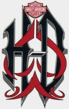 the logo for harley davidson's motorcycle club is shown in red and black letters